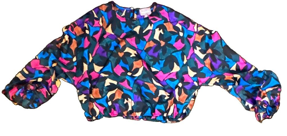 Show Me Your Mumu Abstract Multicolor Long Sleeve Round Neck Blouse Women M $128